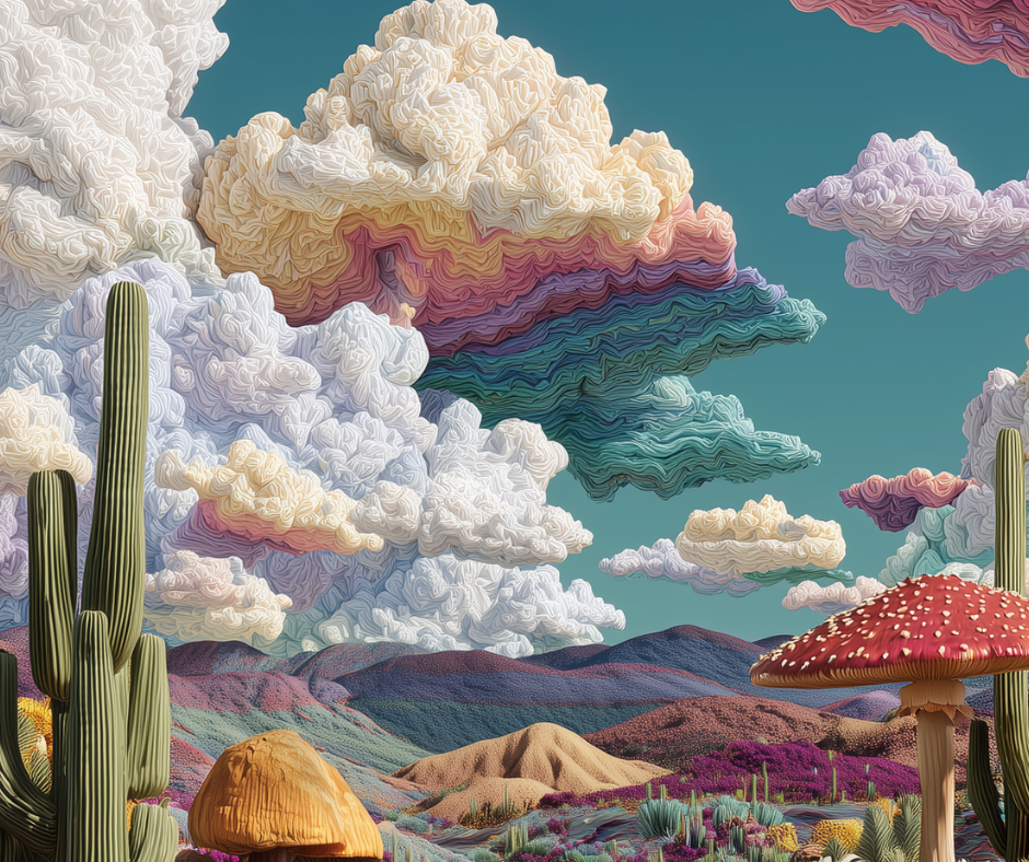 After the Rain – Psychedelic Desert Art Print | Surreal Cactus Landscape Digital Download - HighAZCreations