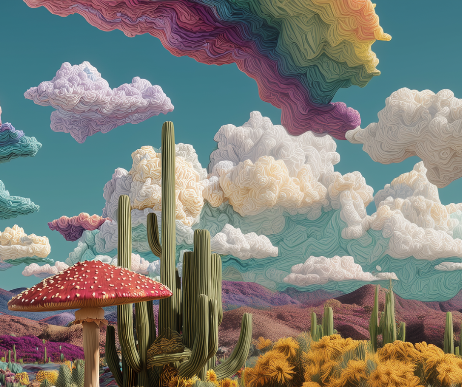 After the Rain – Psychedelic Desert Art Print | Surreal Cactus Landscape Digital Download - HighAZCreations
