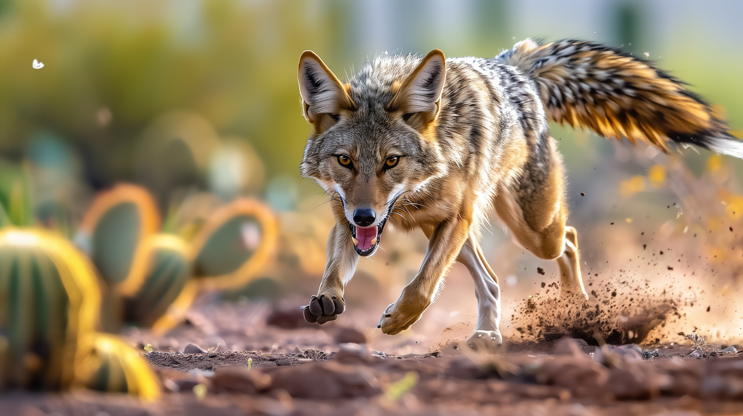Desert Chase - Coyote in Pursuit on Aluminum Metal Frame - HighAZCreations