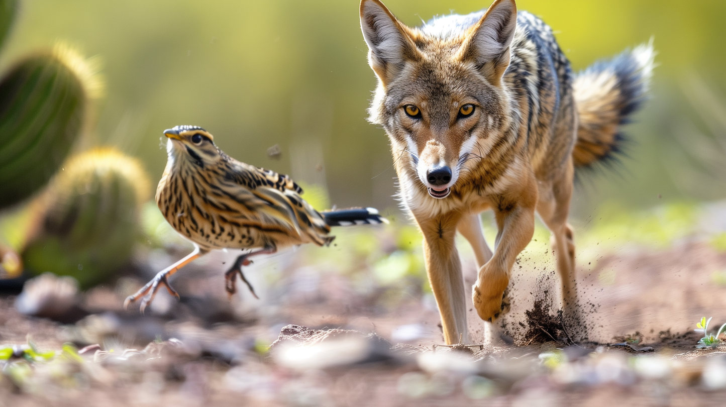 Coyote and Road Runner Chase - Dynamic Wildlife Art on Aluminum Metal Frame