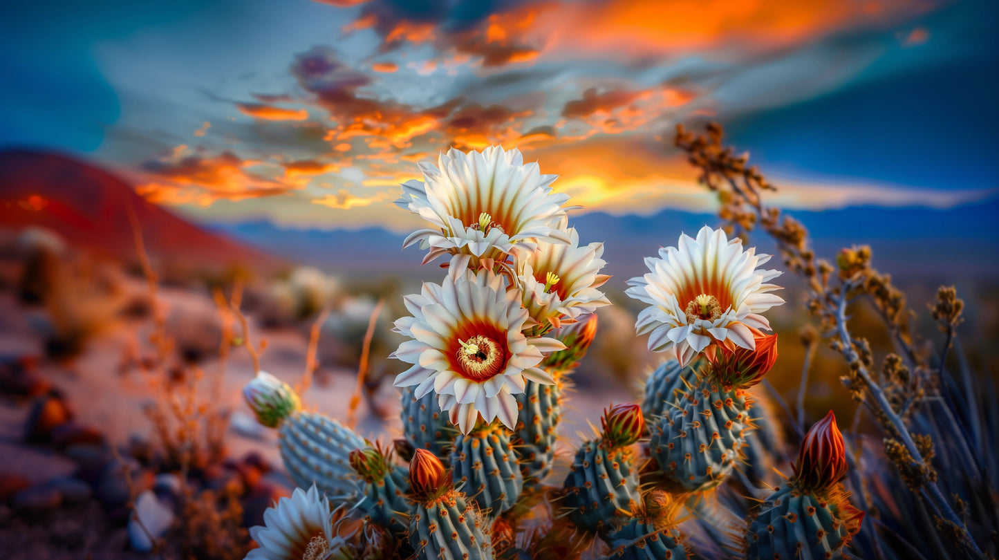 Sunset Desert Bloom | High-Resolution Cactus Flower Wall Art