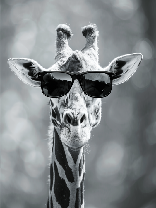 Giraffe Swagger - Stylish Black and White Photography on Aluminum Metal Frame