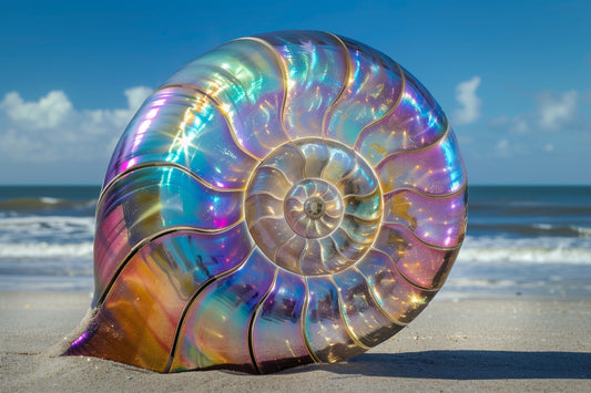 Vibrant Rainbow Escargot Shell - Art Nouveau Beach Decor