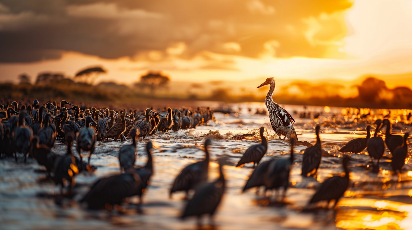 Captivating Bird Migration Metal Print - Stunning Sunset Wildlife Art, Customizable and Long-Lasting