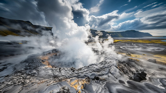 Epic Geothermal Landscape Metal Print - Stunning Volcanic Steam and Mountain View,