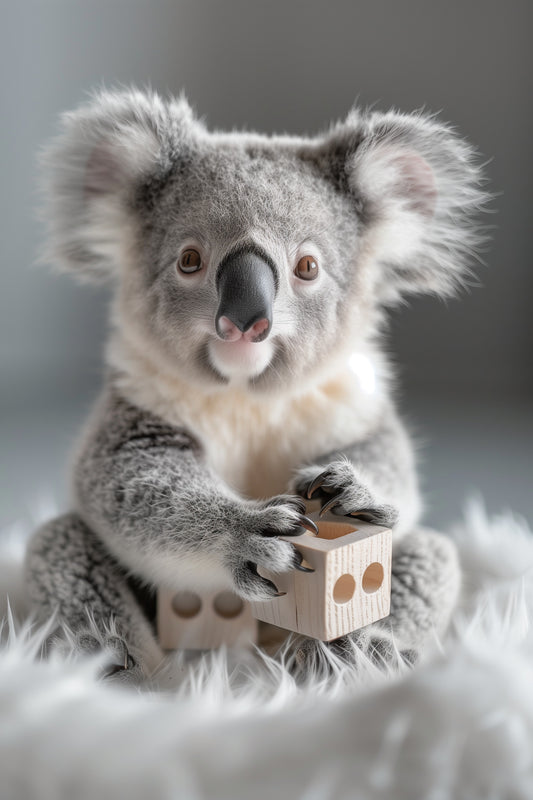 Adorable Koala with Dice Aluminum Wall Art - High-Detail Cute Animal Print for Home Decor