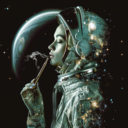 Mystical Female Astronaut Artwork - High-Detail Space Print for Modern Home Decor (Vertical)