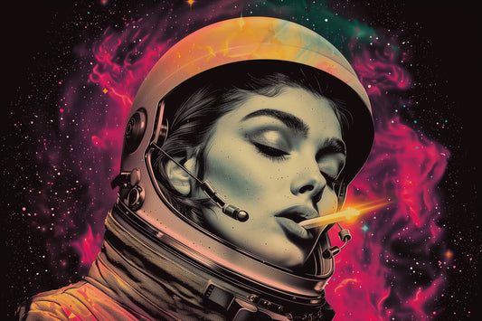 Mystical Female Astronaut Aluminum Wall Art - High-Detail Print for Space and Sci-Fi Enthusiasts