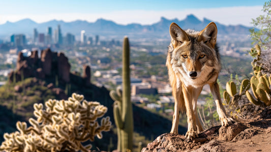 Coyote in the Desert - Phoenix Skyline Wall Art on Aluminum Frame