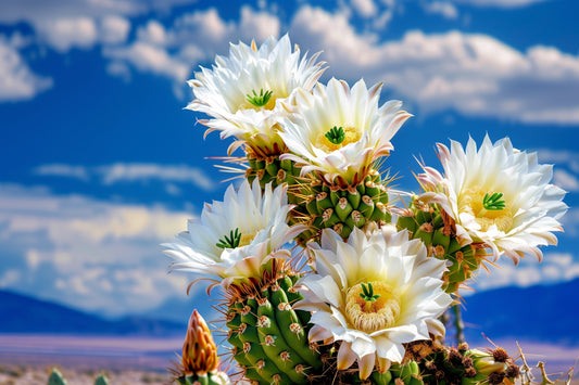 Stunning Cactus Flowers in Desert Landscape Wall Art