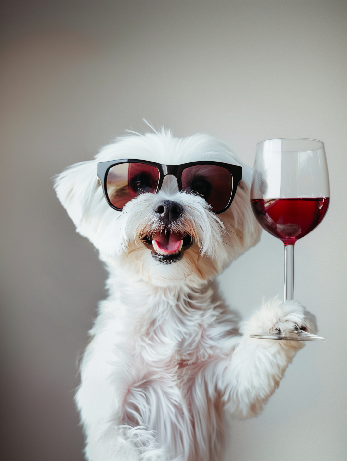 Cheers to Paws - Maltese Dog with Wine Glass on Aluminum Metal Frame