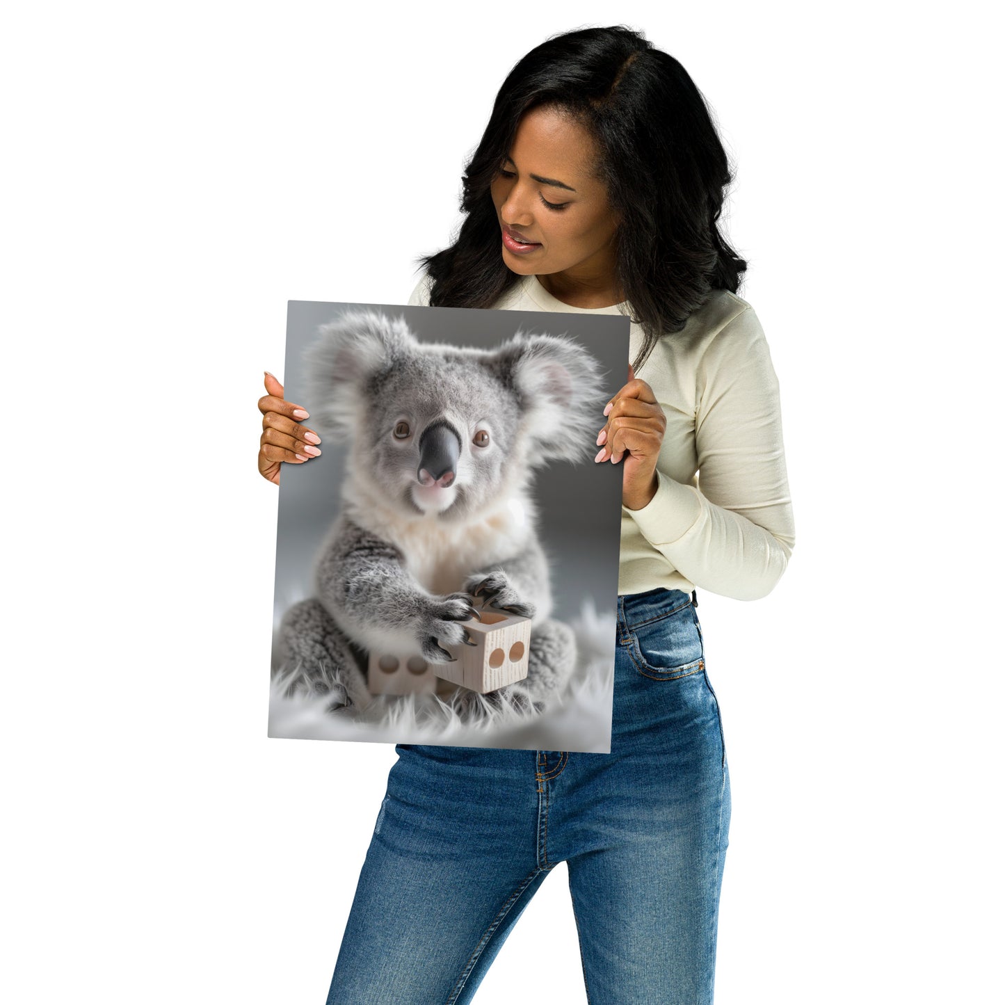 Adorable Koala with Dice Aluminum Wall Art - High-Detail Cute Animal Print for Home Decor