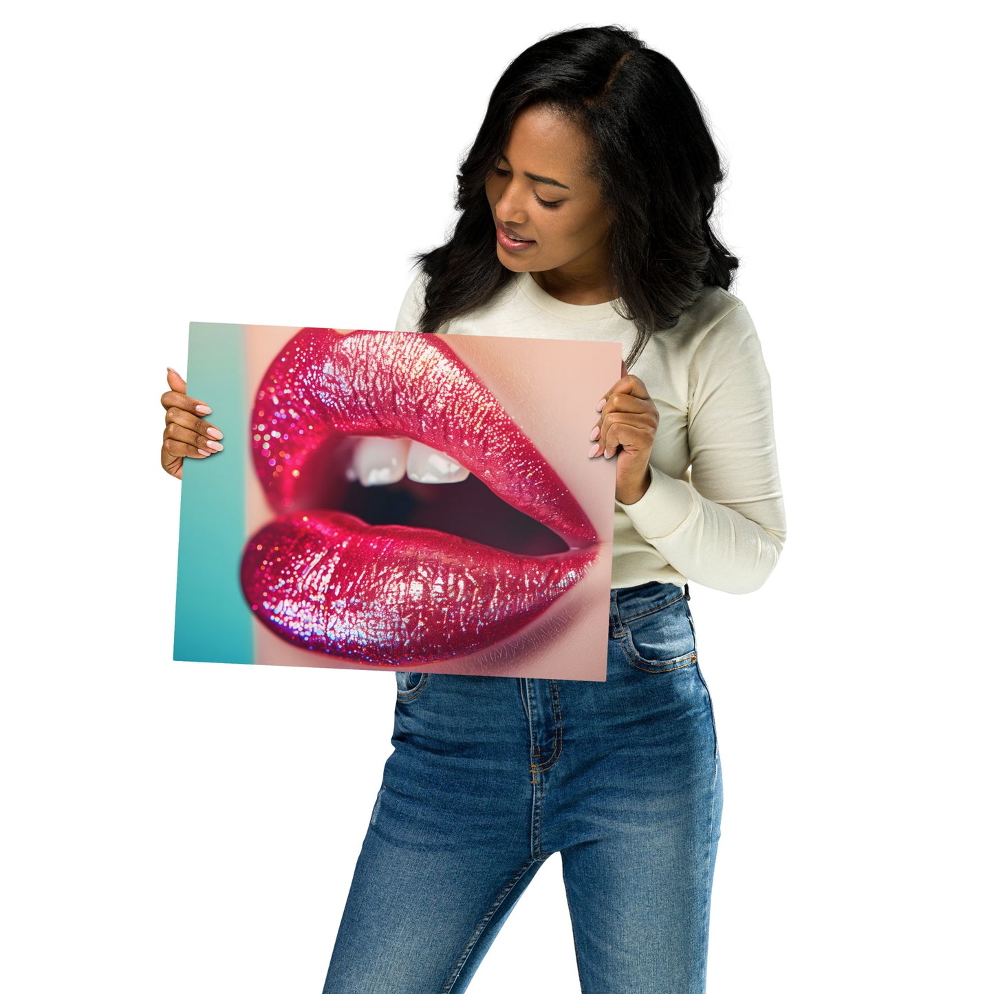 Glittering Red Lips Metal Wall Art - Glamorous Aluminum Decor for Modern Spaces