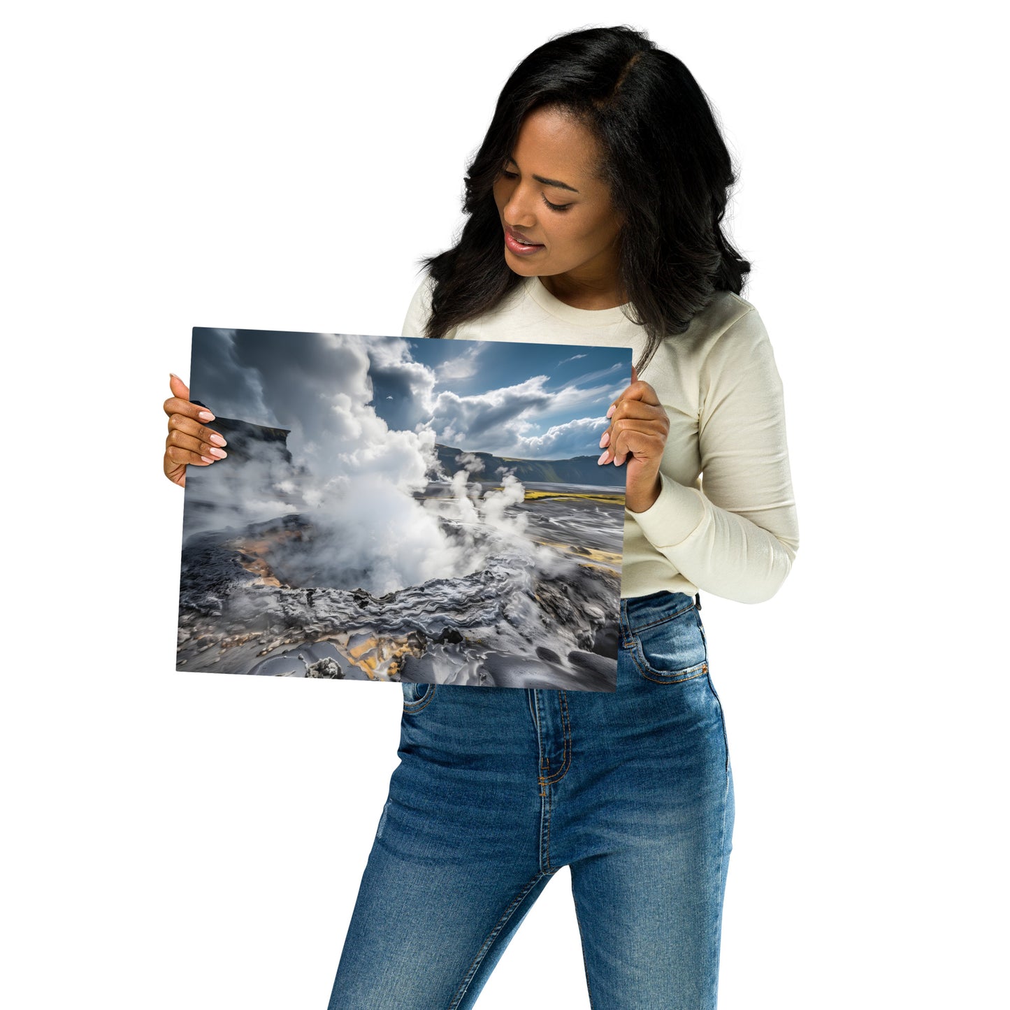 Epic Geothermal Landscape Metal Print - Stunning Volcanic Steam and Mountain View,