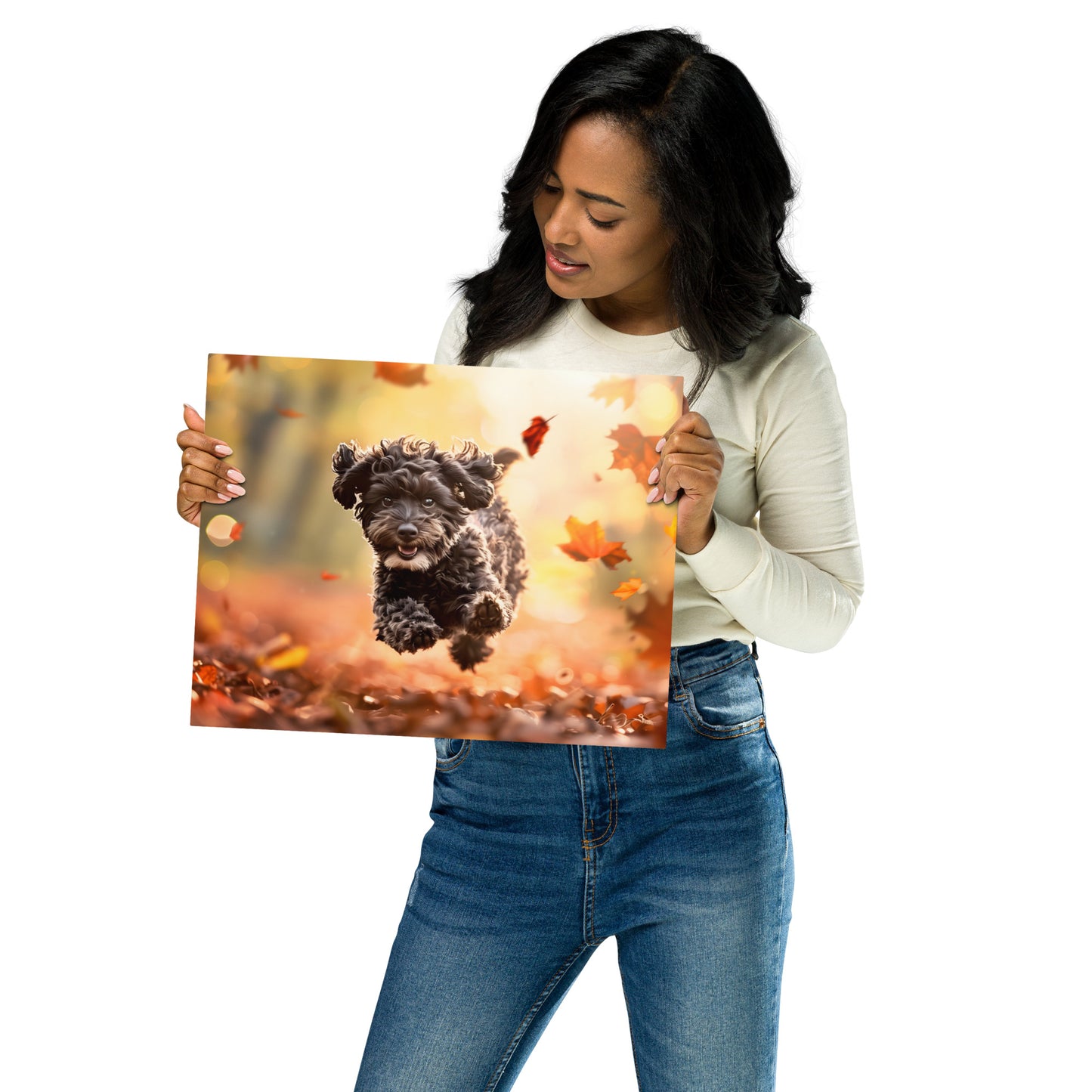 Vibrant Autumn Cockapoo Metal Aluminum Art - Playful Puppy Vector Design