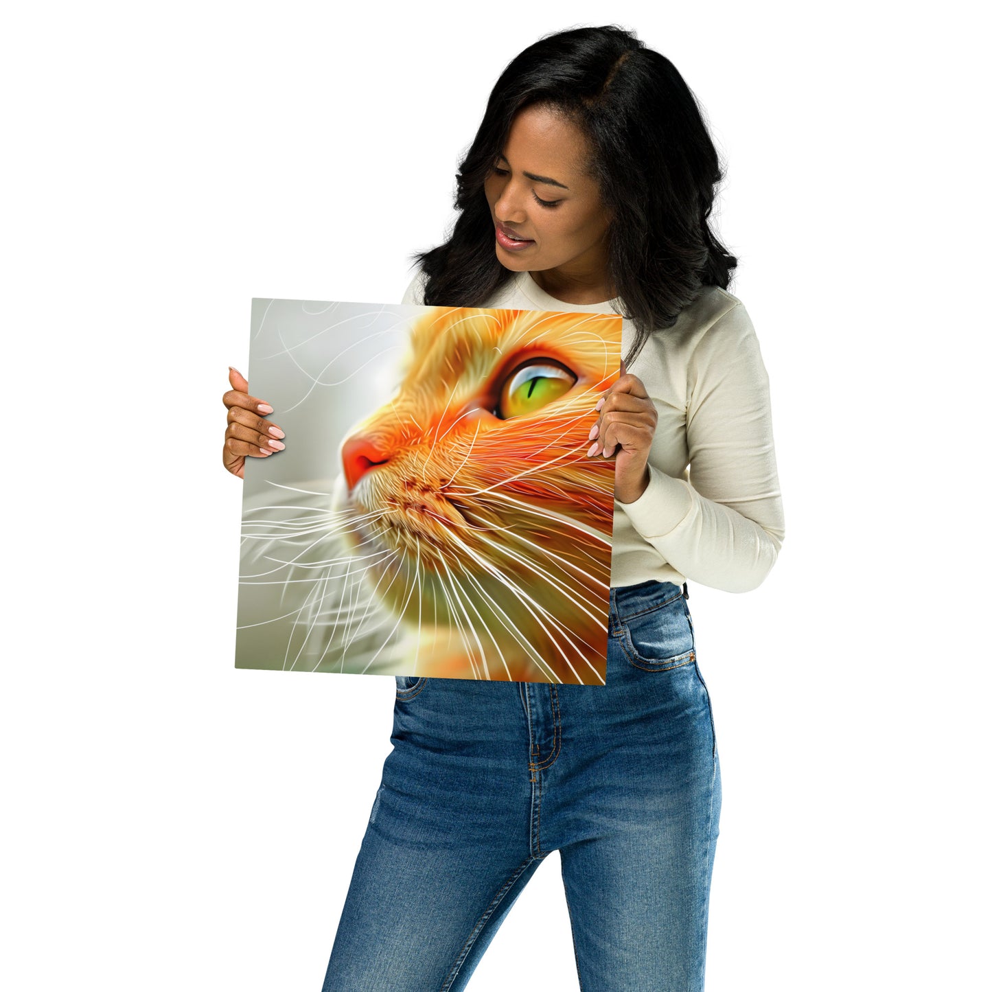 Vibrant Orange Cat Close-Up Aluminum Wall Art - High-Detail Feline Portrait for Home Decor