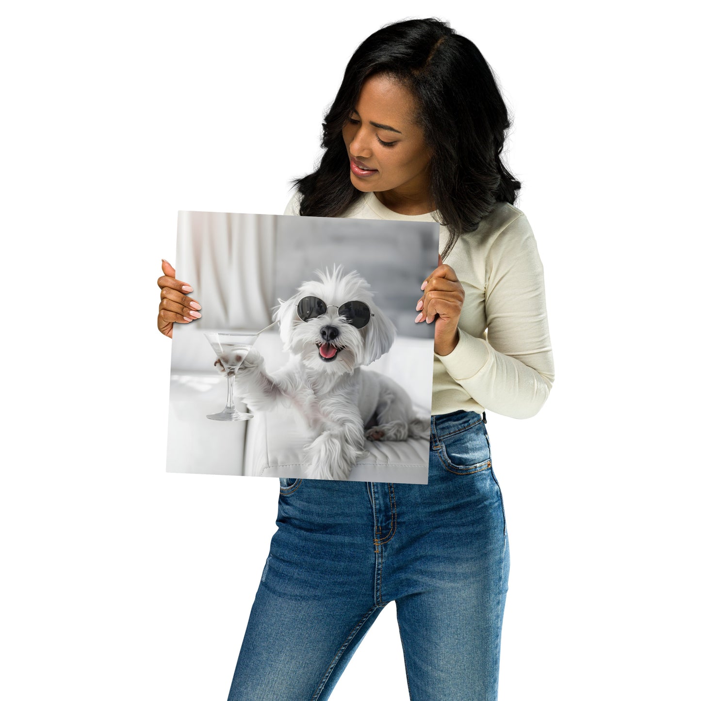 Cocktail Hour - Maltese Dog with Martini on Aluminum Metal Frame