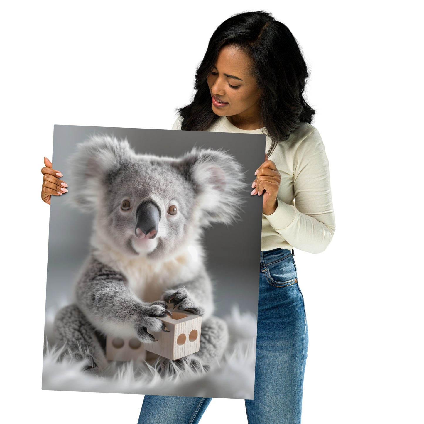 Adorable Koala with Dice Aluminum Wall Art - High-Detail Cute Animal Print for Home Decor