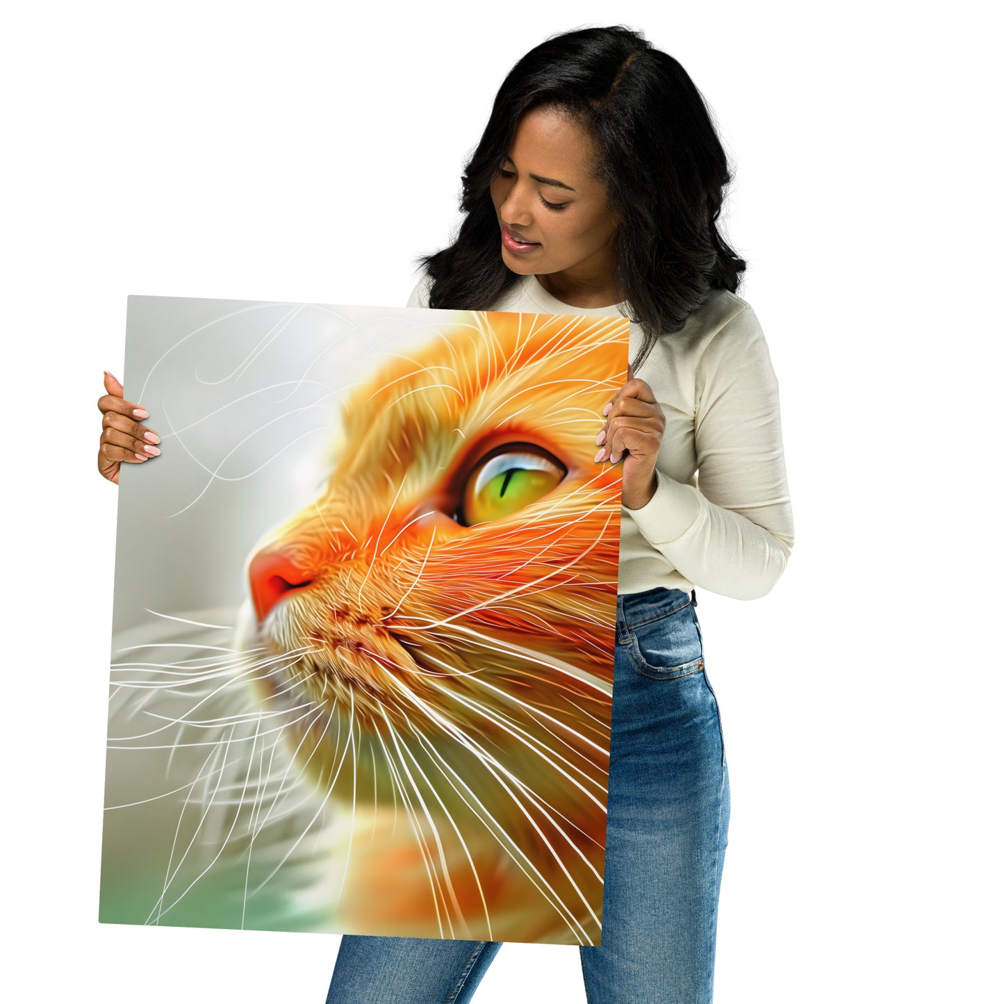 Vibrant Orange Cat Close-Up Aluminum Wall Art - High-Detail Feline Portrait for Home Decor