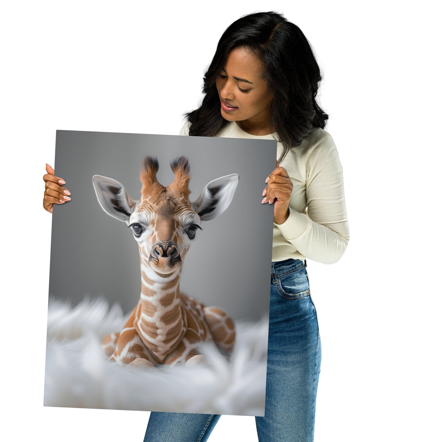 Adorable Baby Giraffe Aluminum Wall Art - High-Detail Animal Print for Nursery and Home Decor