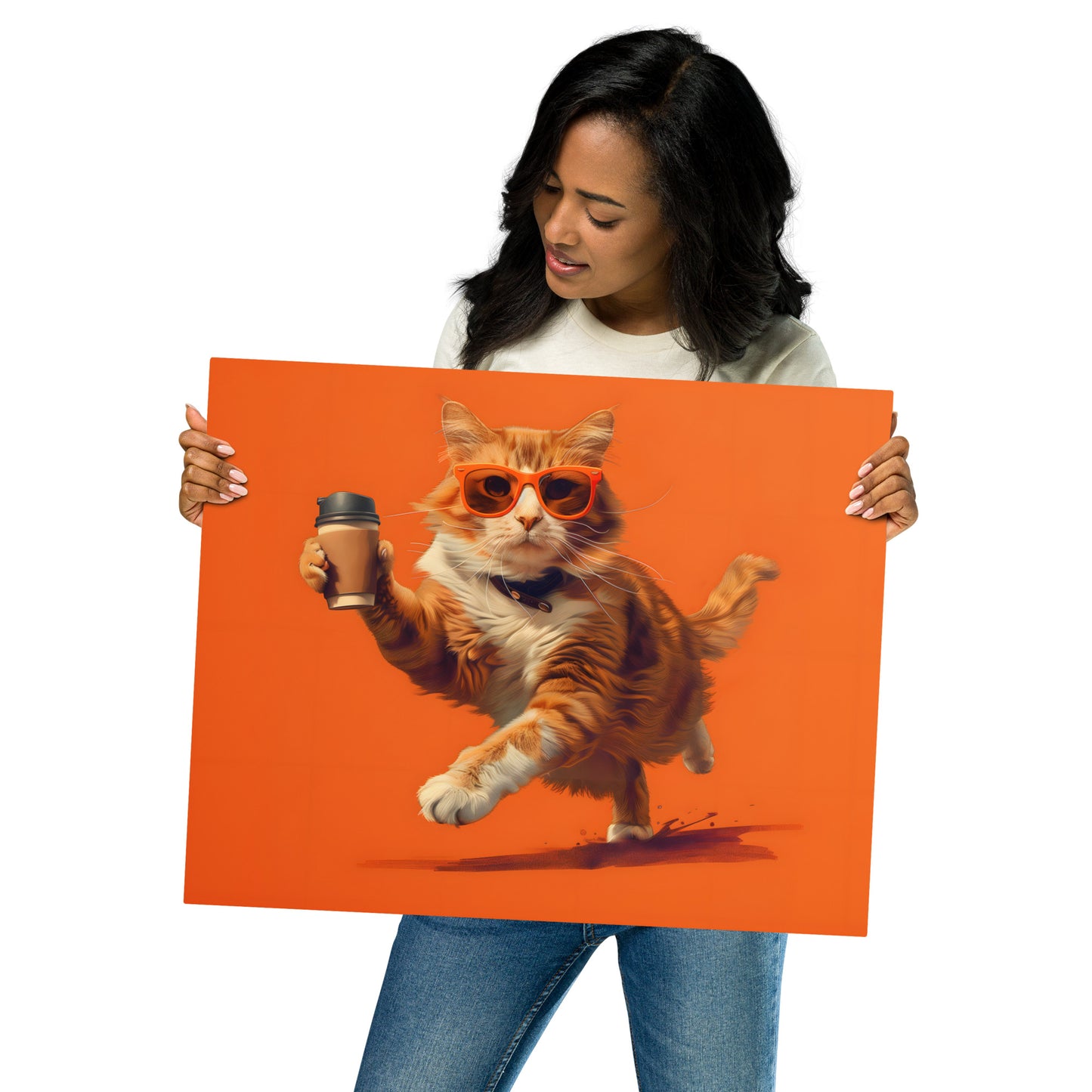 Vibrant Cat in Orange Hoodie Metal Wall Art - Playful and Trendy Decor