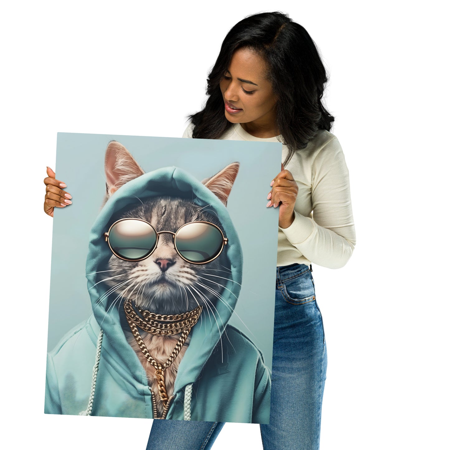 Cat in Hoodie and Chains Metal Wall Art - Trendy Aluminum Decor prints