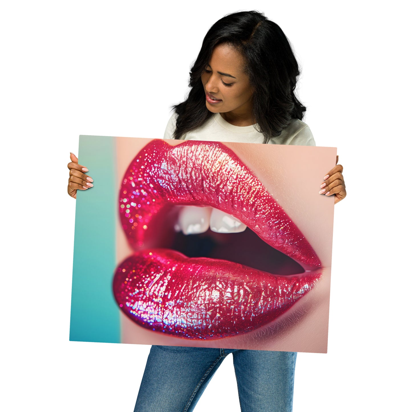 Glittering Red Lips Metal Wall Art - Glamorous Aluminum Decor for Modern Spaces