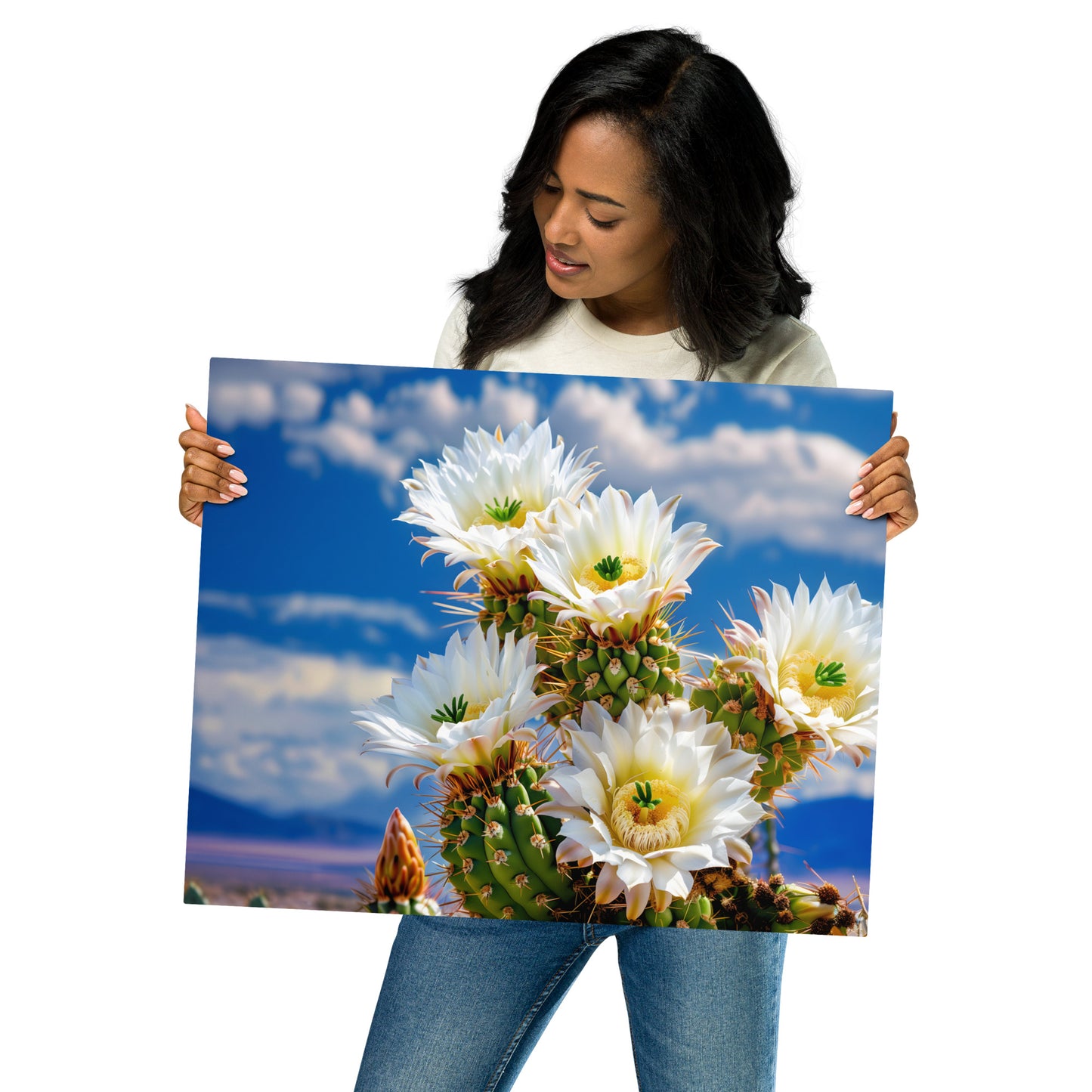 Stunning Cactus Flowers in Desert Landscape Wall Art