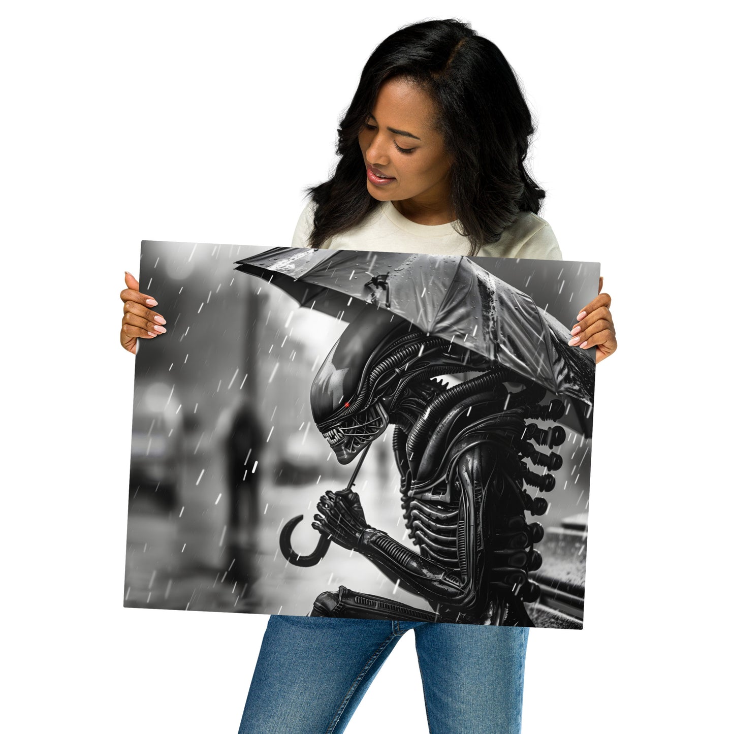 Alien in the Rain Vector Art Print - Perfect for Alien Lovers and UFO Decor