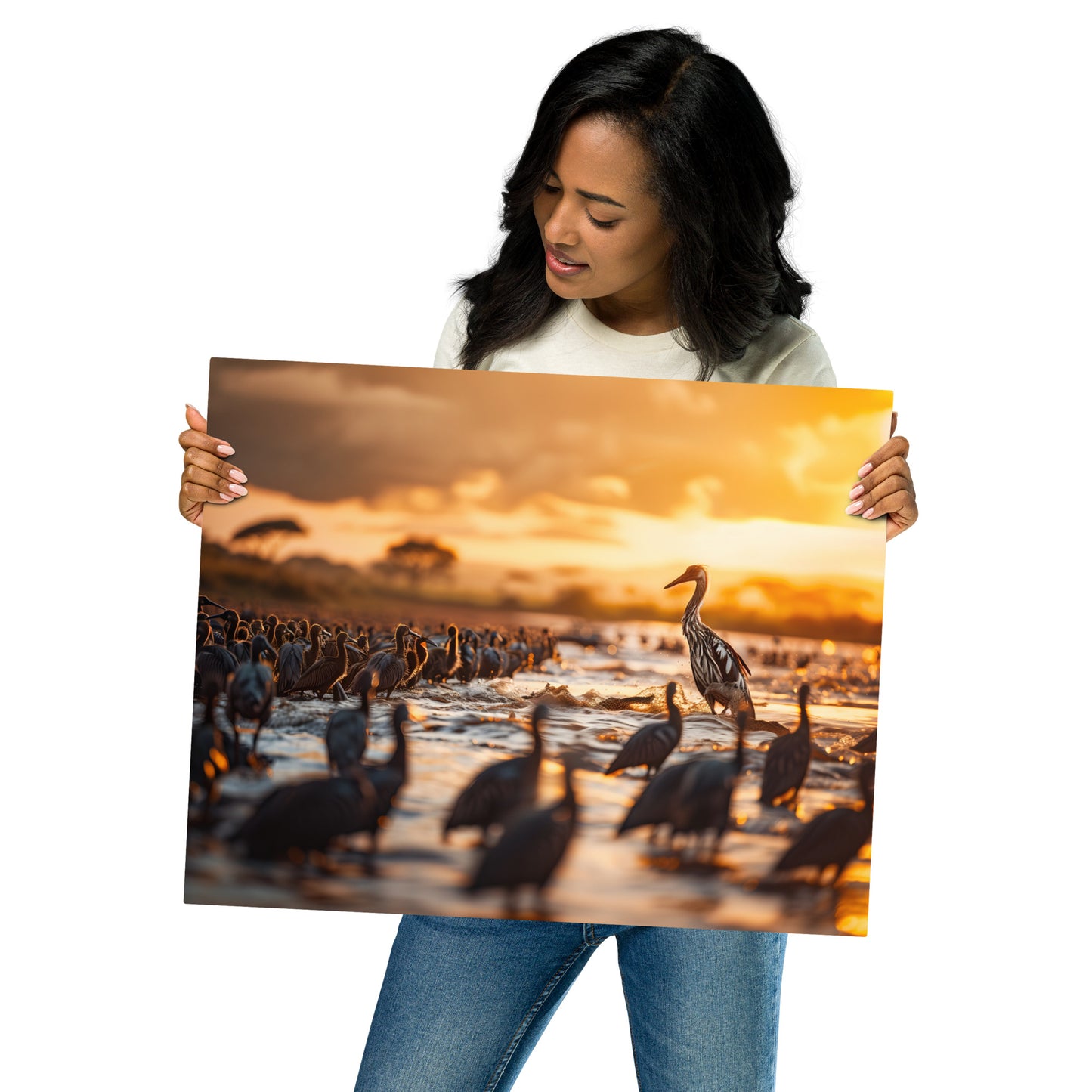 Captivating Bird Migration Metal Print - Stunning Sunset Wildlife Art, Customizable and Long-Lasting