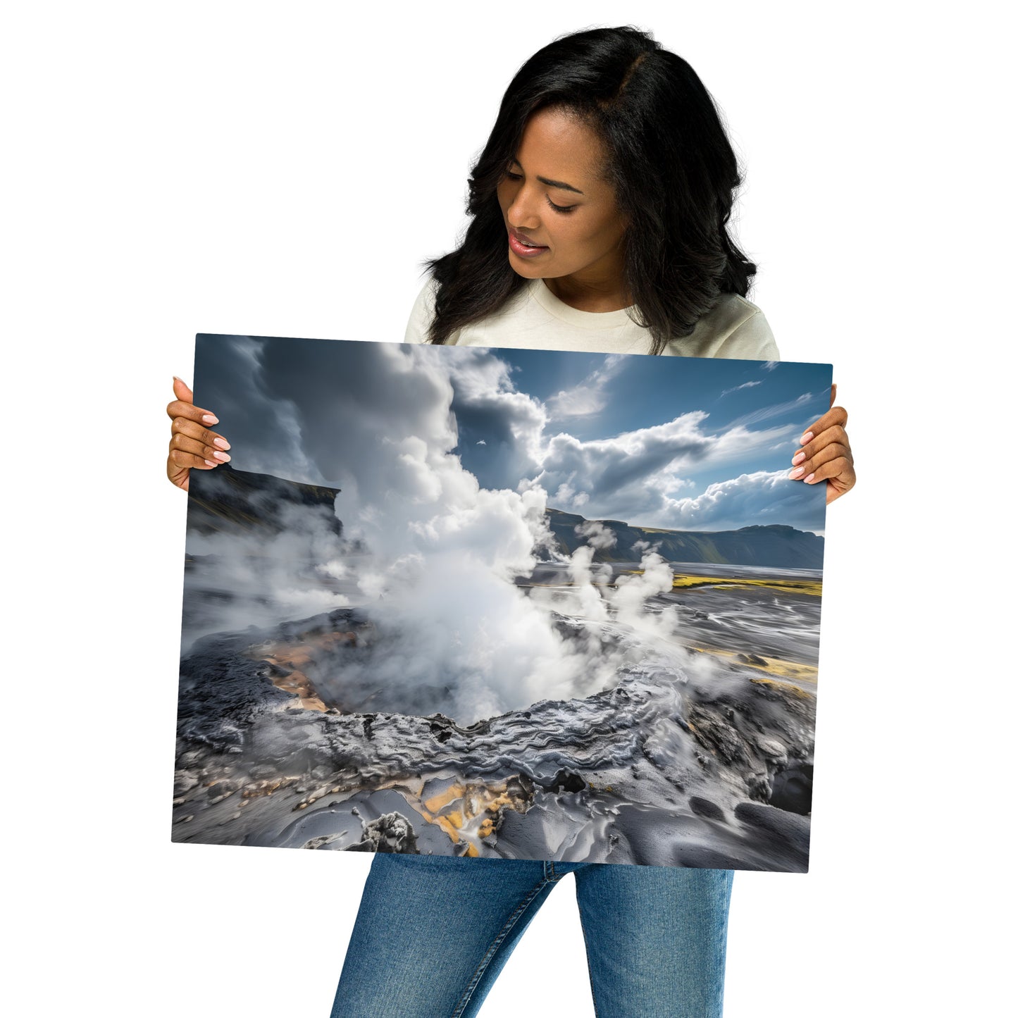 Epic Geothermal Landscape Metal Print - Stunning Volcanic Steam and Mountain View,