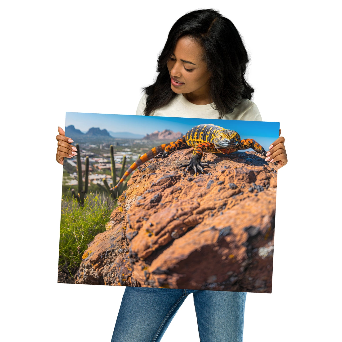 Stunning Gila Monster Wall Art on Aluminum Frame - Vibrant Desert Landscape