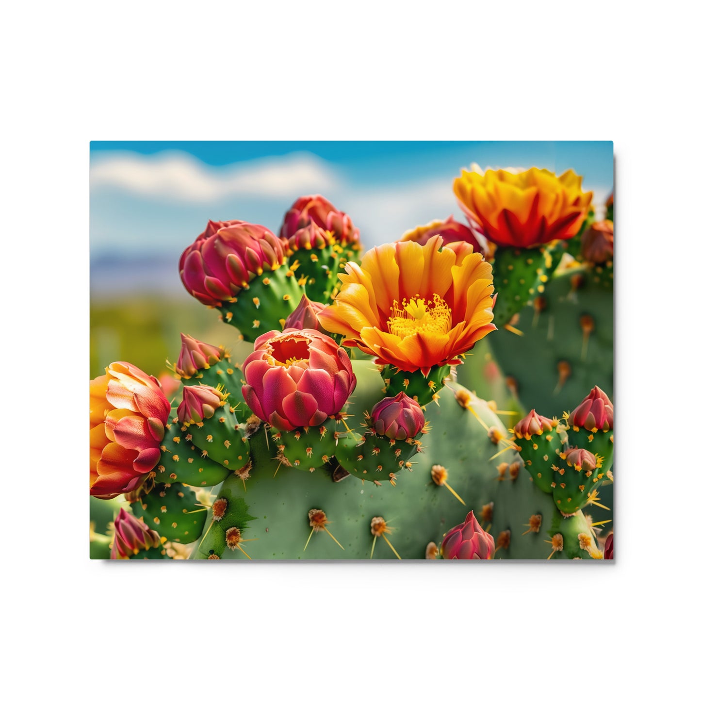 Blooming Cacti and Phoenix Skyline Wall Art on Aluminum Frame