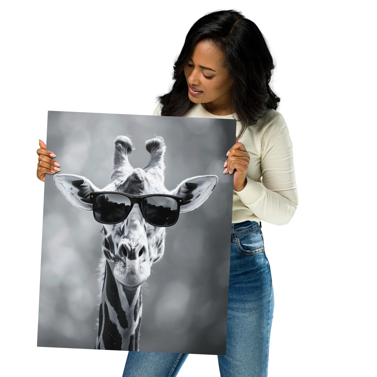 Giraffe Swagger - Stylish Black and White Photography on Aluminum Metal Frame