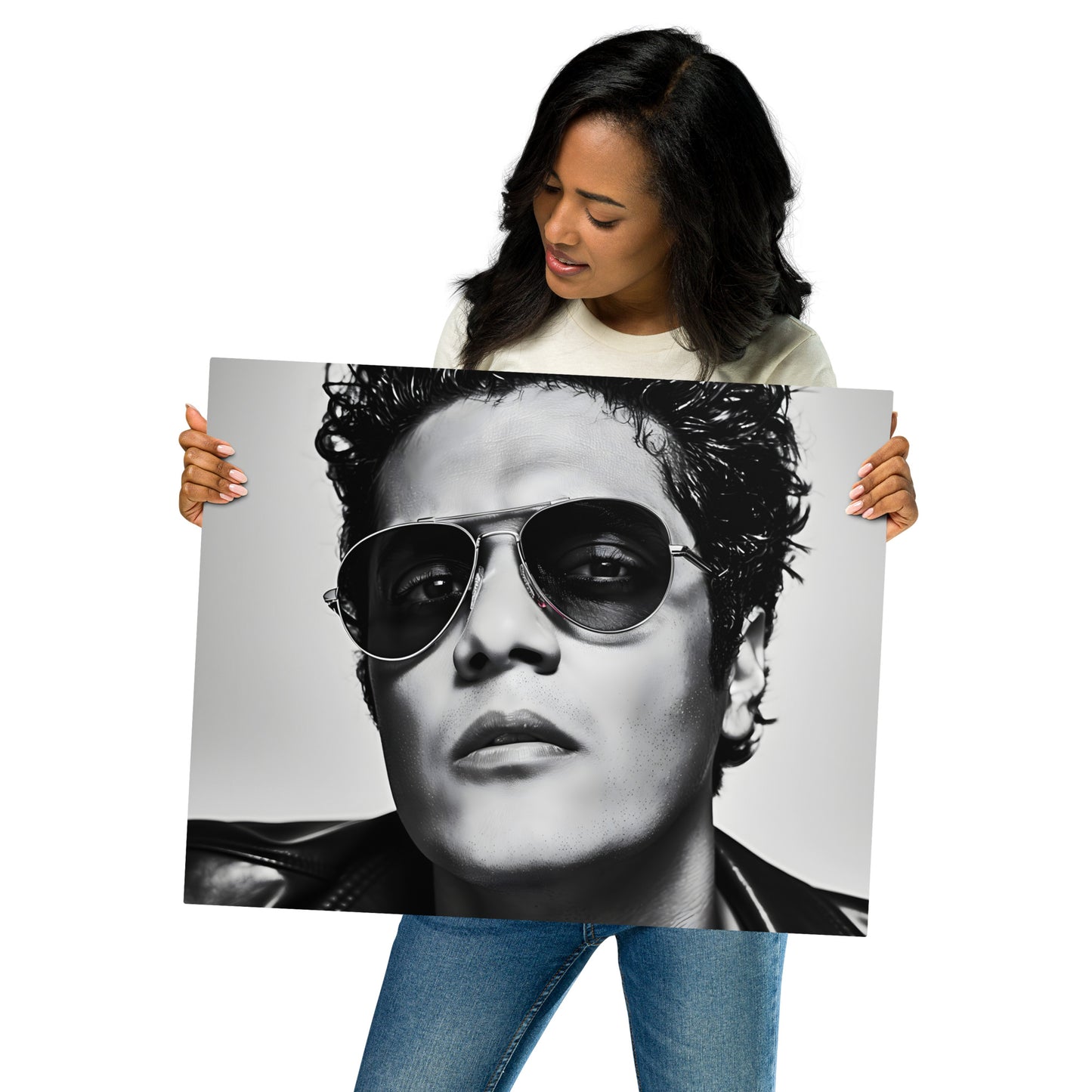 Chic Black and White Celebrity Portrait on Metal - Aluminum Frame Wall Art Decor