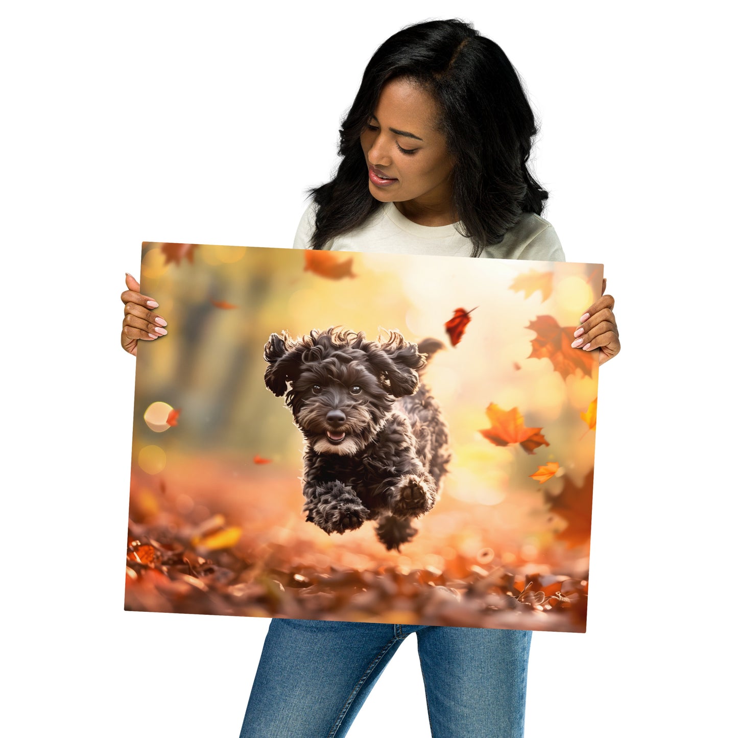 Vibrant Autumn Cockapoo Metal Aluminum Art - Playful Puppy Vector Design