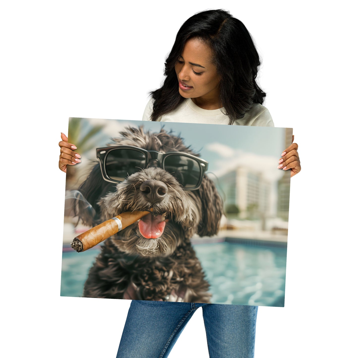 Cool Cockapoo Metal Aluminum Art - Playful Poolside Dog Decor