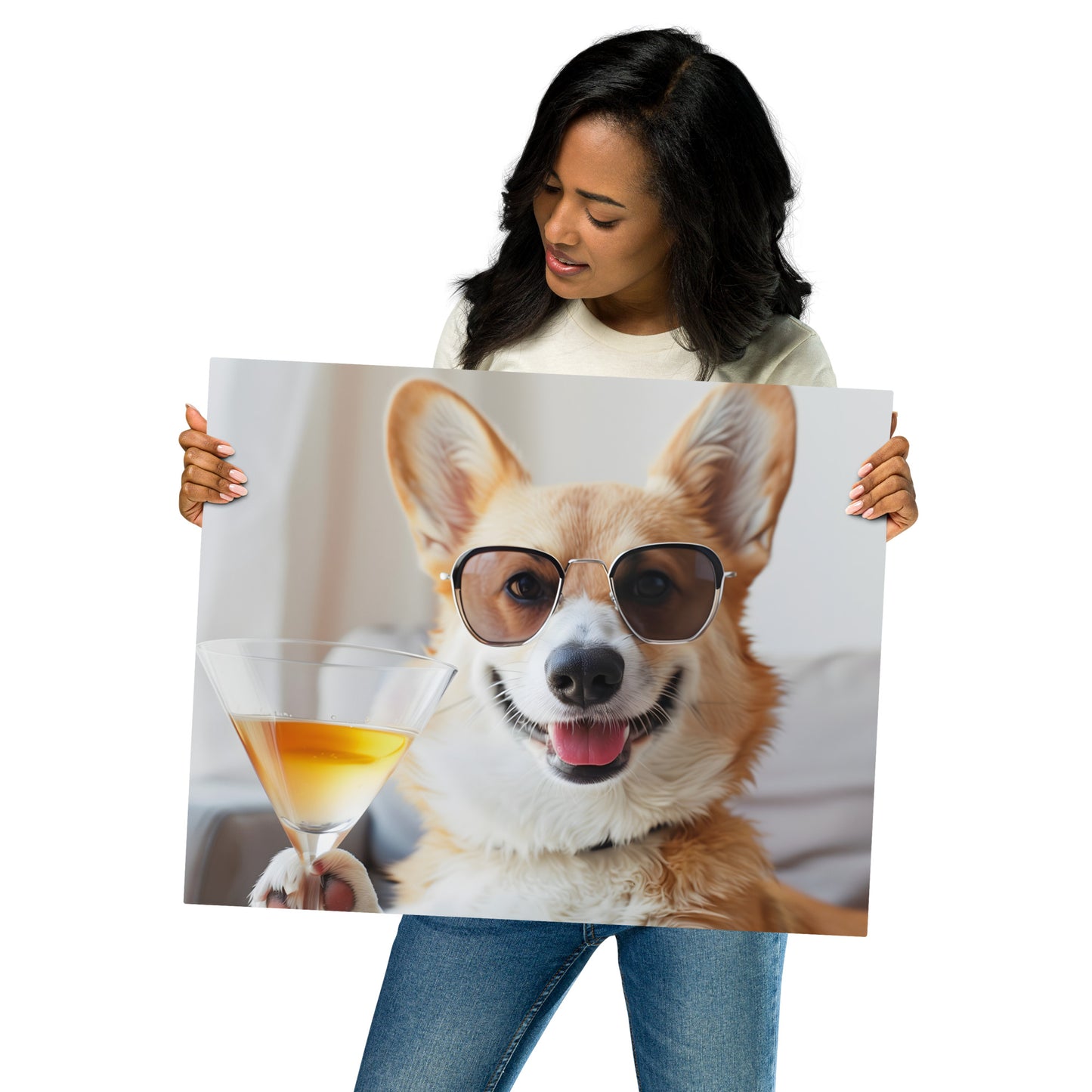 Cool Corgi with Cocktail - Fun Aluminum Metal Wall Art - Corgi Lover's Decor