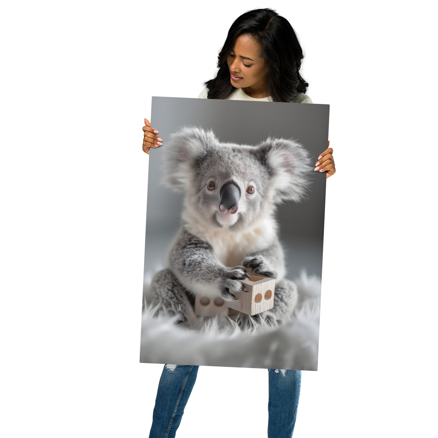 Adorable Koala with Dice Aluminum Wall Art - High-Detail Cute Animal Print for Home Decor