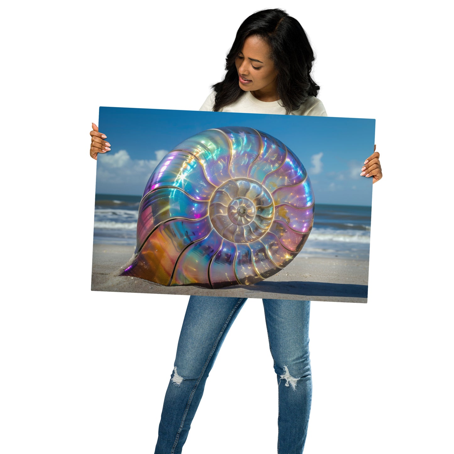 Vibrant Rainbow Escargot Shell - Art Nouveau Beach Decor