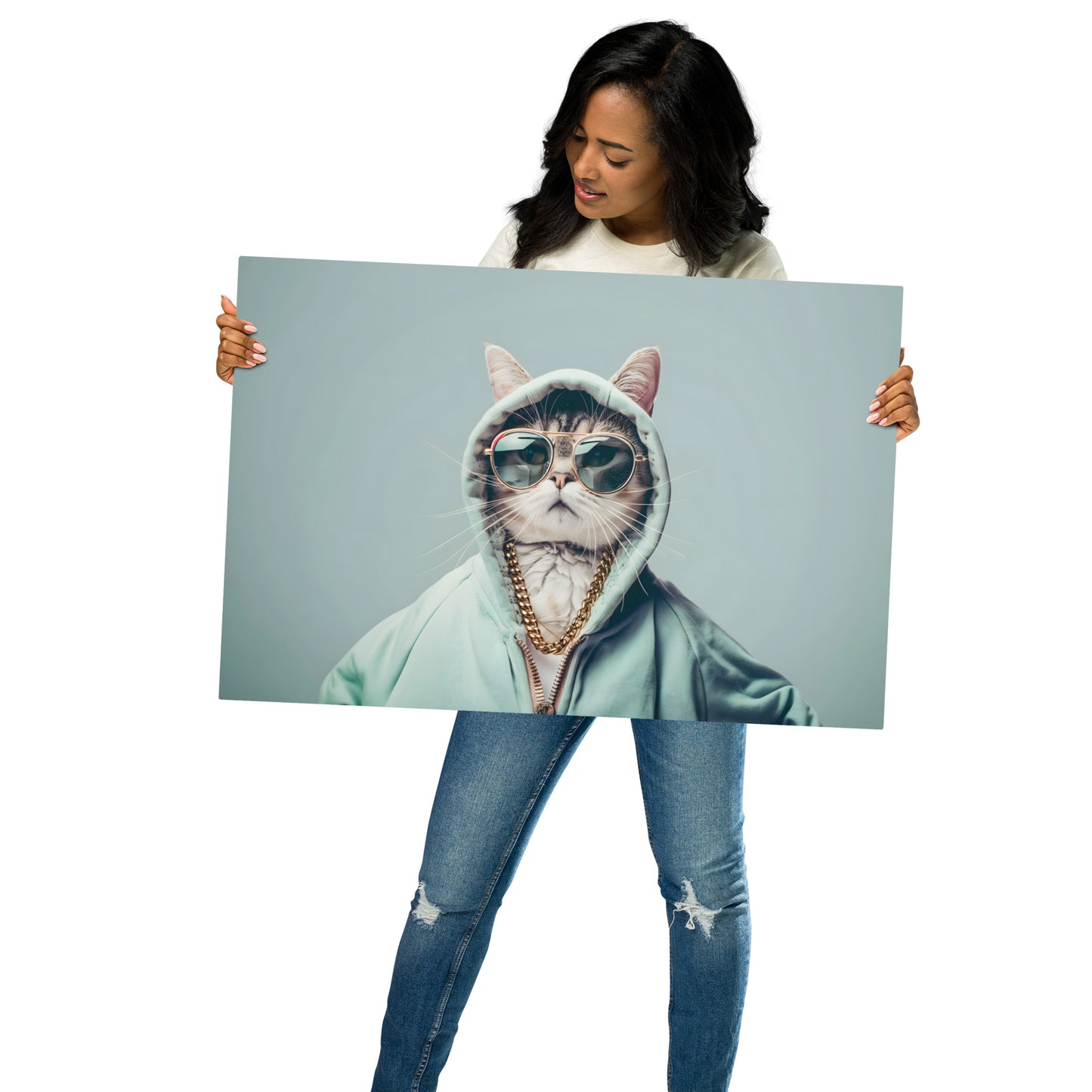 Cool Cat in Hoodie Metal Wall Art - Hip Aluminum Decor for Modern Spaces