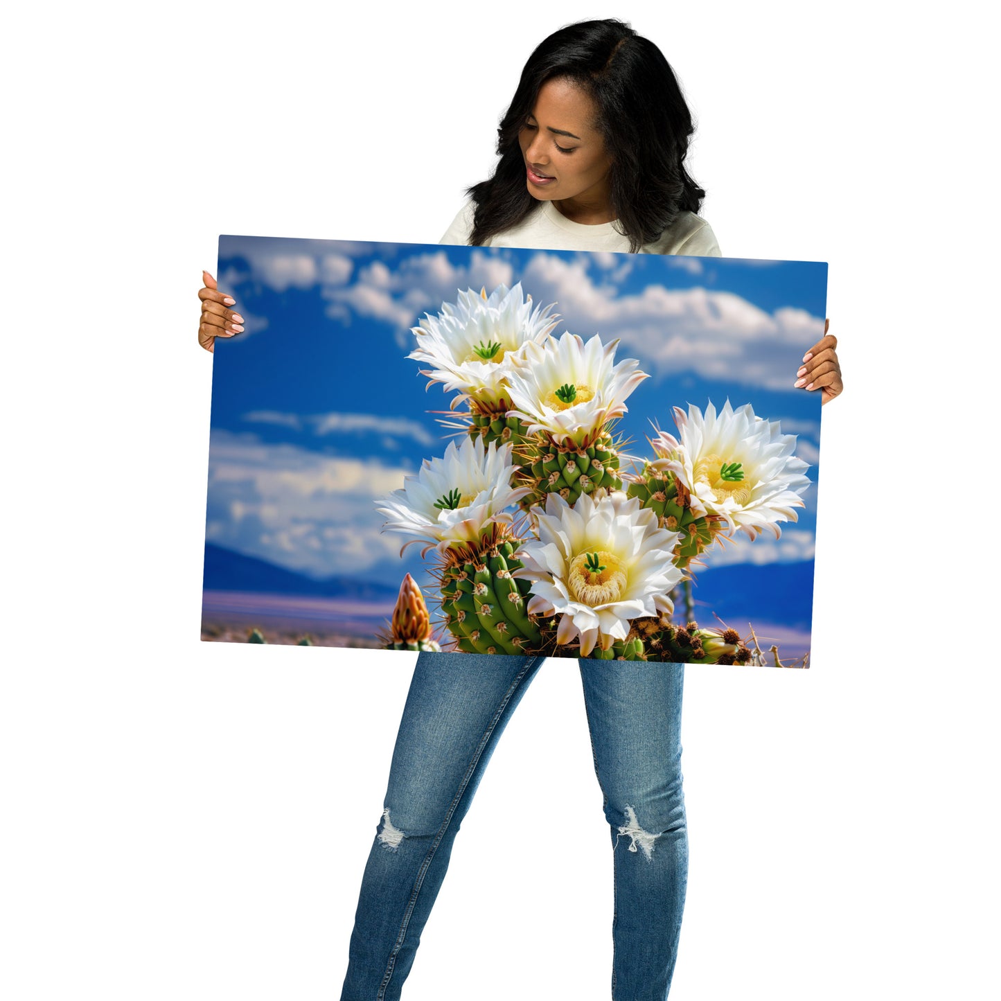 Stunning Cactus Flowers in Desert Landscape Wall Art