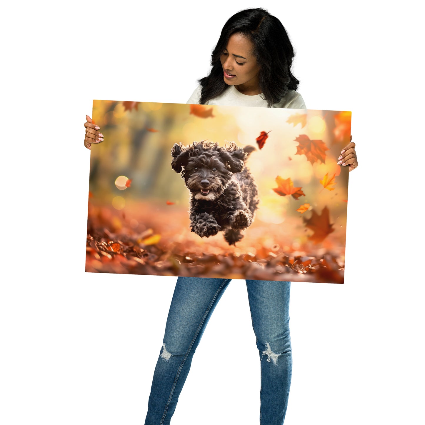 Vibrant Autumn Cockapoo Metal Aluminum Art - Playful Puppy Vector Design