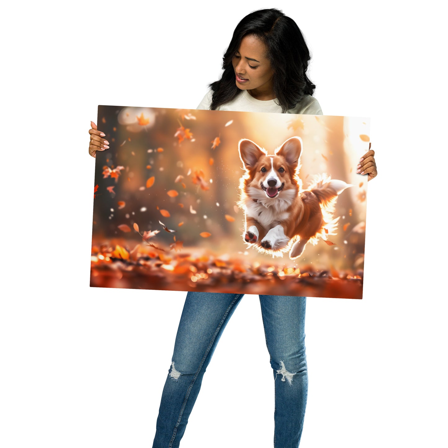 Autumn Corgi Adventure - Cozy Aluminum Metal Wall Art - Perfect Fall Decor for Dog Lovers