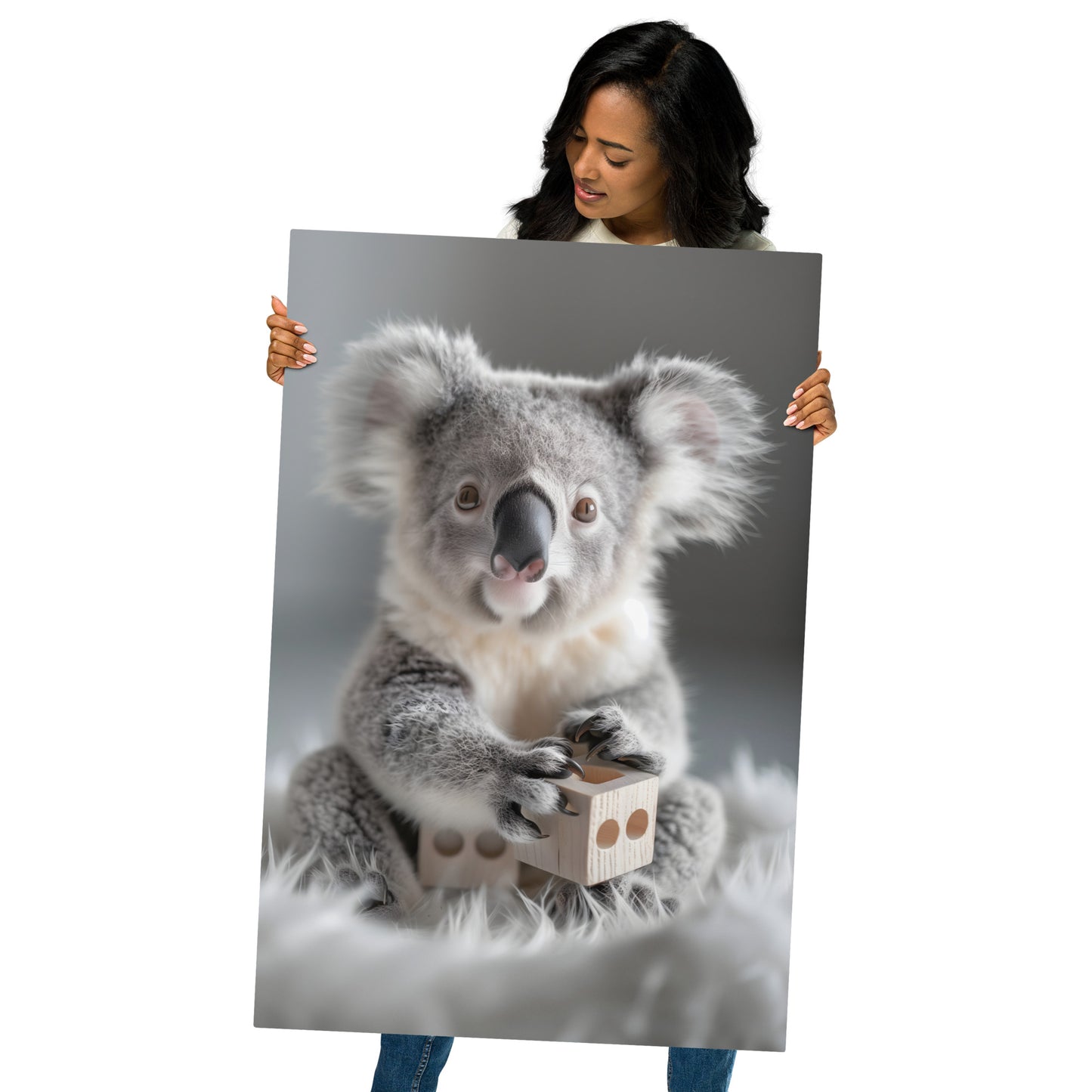 Adorable Koala with Dice Aluminum Wall Art - High-Detail Cute Animal Print for Home Decor