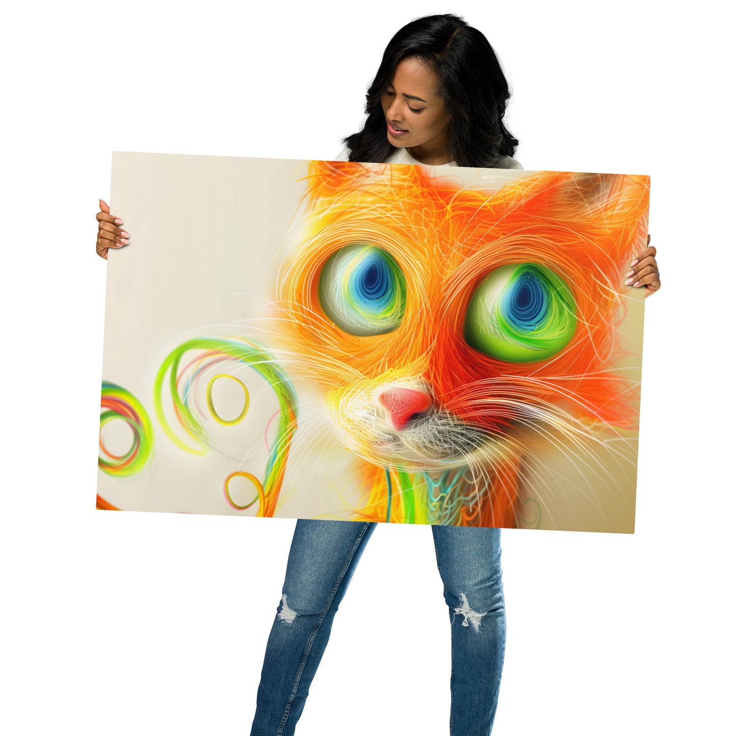 Psychedelic Cat Aluminum Wall Art - High-Detail Vibrant Animal Print for Modern Home Decor