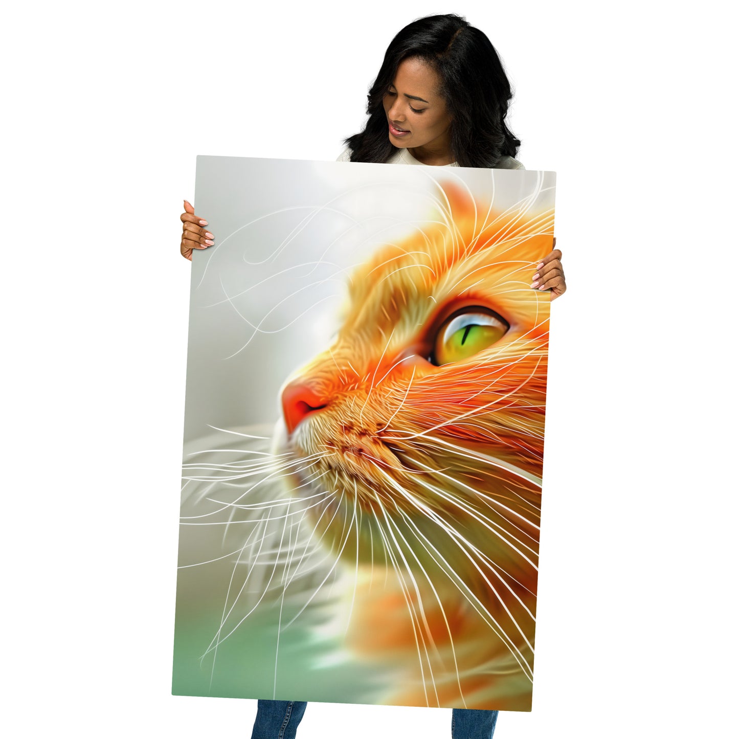 Vibrant Orange Cat Close-Up Aluminum Wall Art - High-Detail Feline Portrait for Home Decor