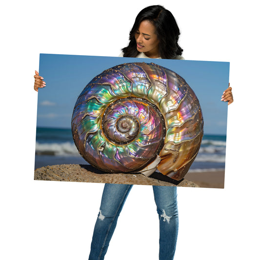 Elegant Rainbow Shell Aluminum Wall Art - Art Nouveau Coastal Decor