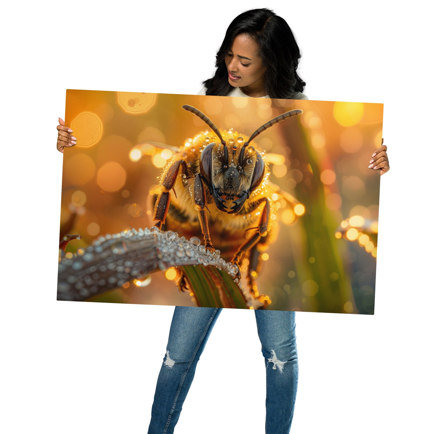 Golden Honeybee Aluminum Metal Wall Art - Captivating Nature-Inspired Decor