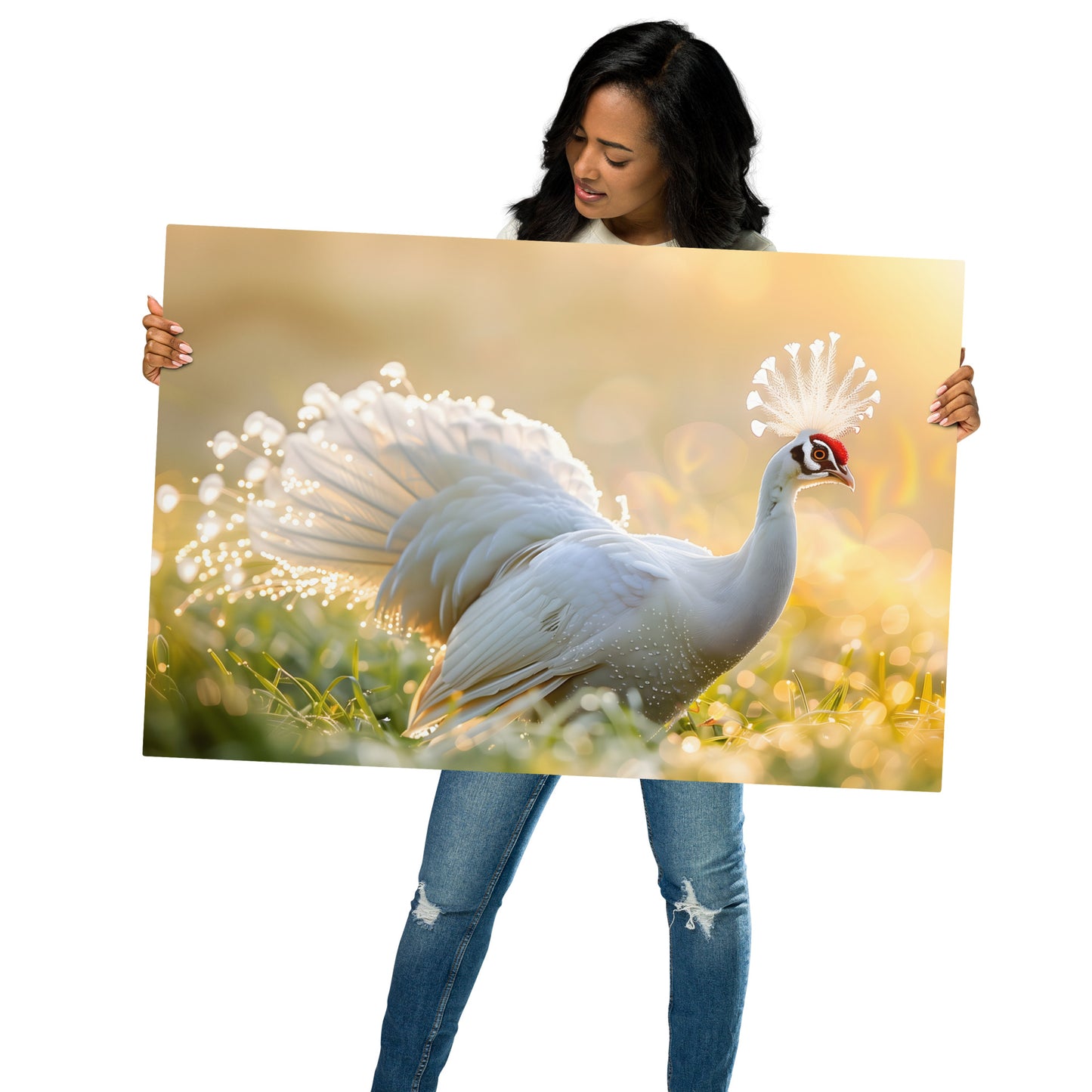 Elegant White Peacock Aluminum Metal Art - Stunning Home Decor